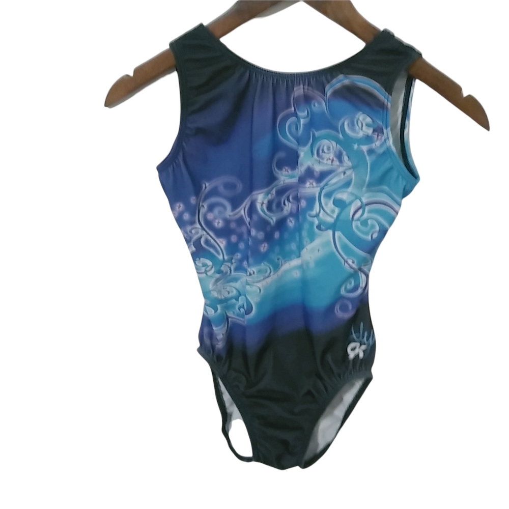 Aly Raisman GK XS Black Blue Magic Water Dance Leotard